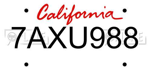 7AXU988 California License Plate