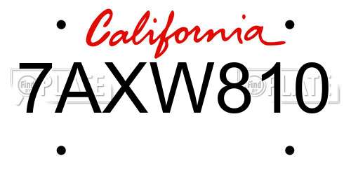 7AXW810 California License Plate