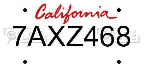 7AXZ468 California License Plate