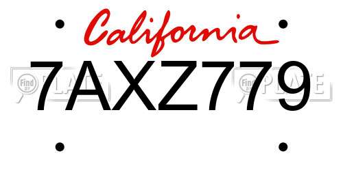 7AXZ779 California License Plate