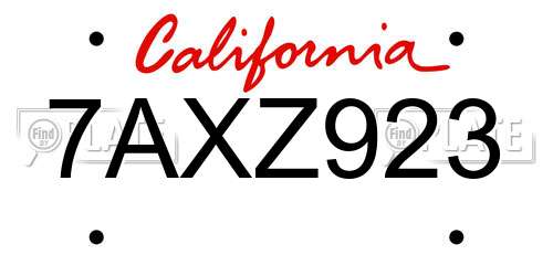 7AXZ923 California License Plate
