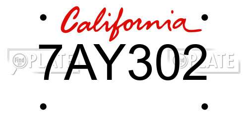 7AY302 California License Plate