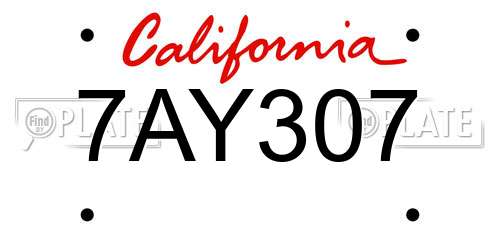 7AY307 California License Plate