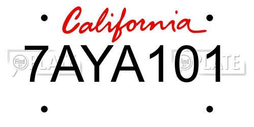 7AYA101 California License Plate