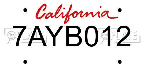 7AYB012 California License Plate