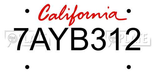 7AYB312 California License Plate