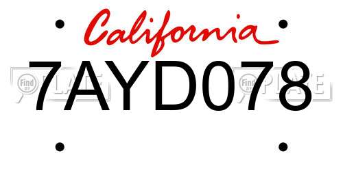 7AYD078 California License Plate