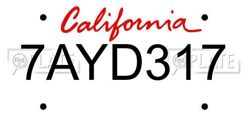 7AYD317 California License Plate