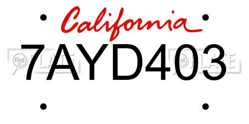 7AYD403 California License Plate