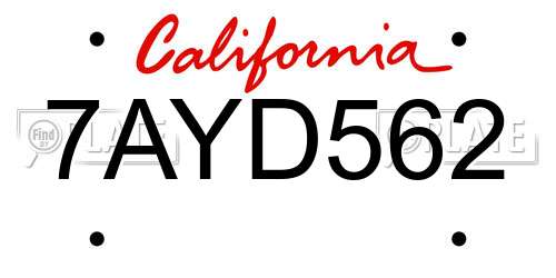 7AYD562 California License Plate
