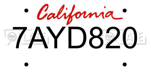 7AYD820 California License Plate