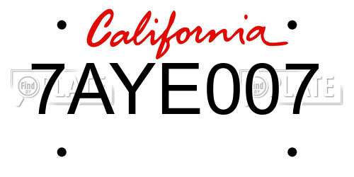 7AYE007 California License Plate