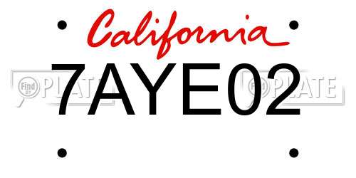 7AYE02 California License Plate