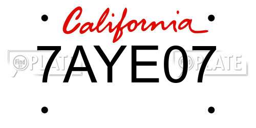 7AYE07 California License Plate