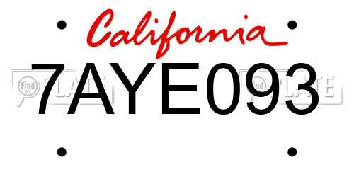 7AYE093 California License Plate