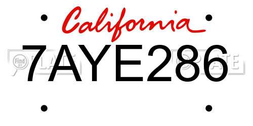 7AYE286 California License Plate
