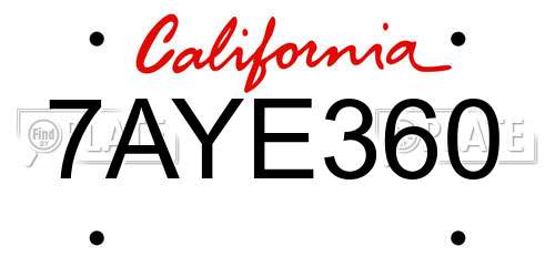 7AYE360 California License Plate