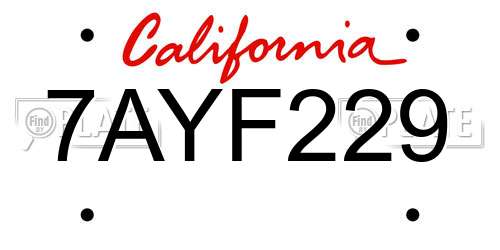 7AYF229 California License Plate