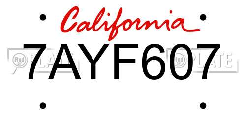 7AYF607 California License Plate