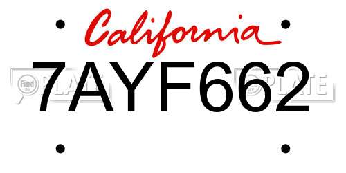 7AYF662 California License Plate