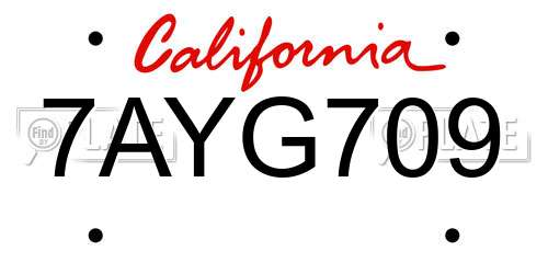 7AYG709 California License Plate