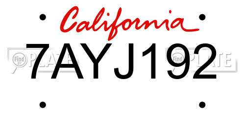 7AYJ192 California License Plate