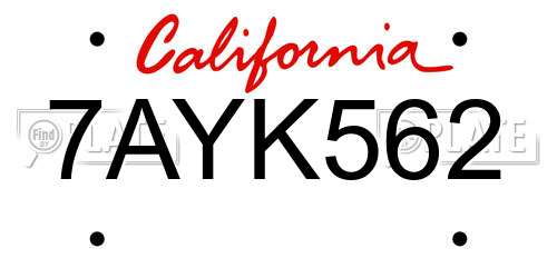 7AYK562 California License Plate