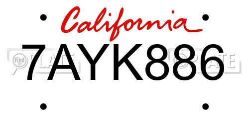 7AYK886 California License Plate