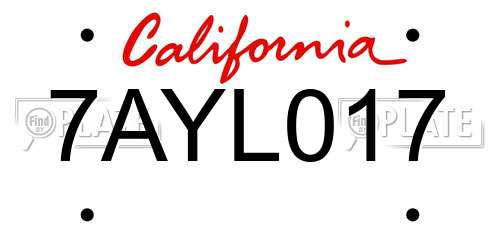 7AYL017 California License Plate