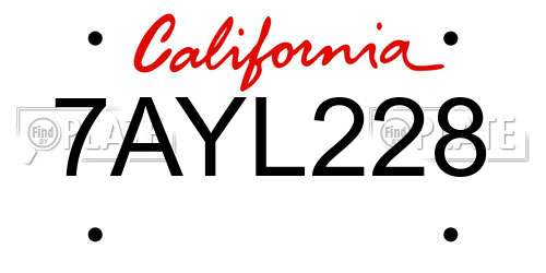 7AYL228 California License Plate