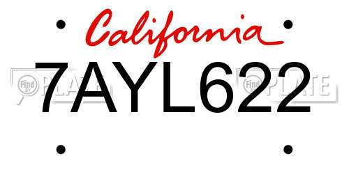 7AYL622 California License Plate