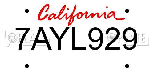 7AYL929 California License Plate