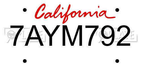 7AYM792 California License Plate