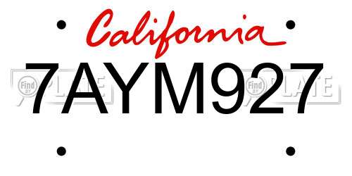 7AYM927 California License Plate