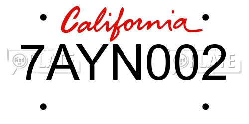 7AYN002 California License Plate