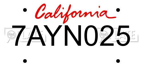 7AYN025 California License Plate