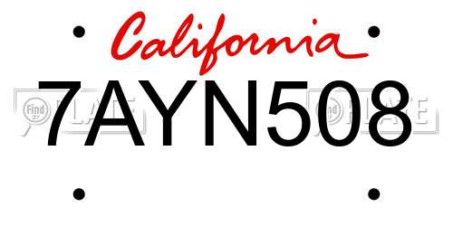 7AYN508 California License Plate