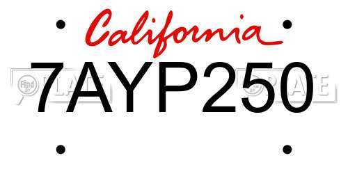 7AYP250 California License Plate