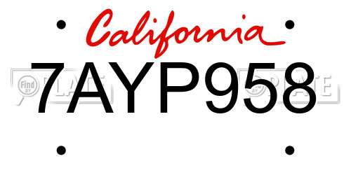 7AYP958 California License Plate