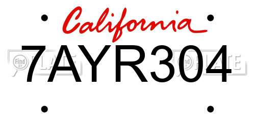 7AYR304 California License Plate