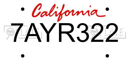 7AYR322 California License Plate