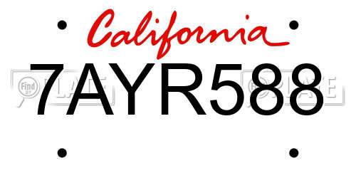 7AYR588 California License Plate