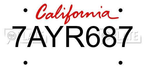 7AYR687 California License Plate