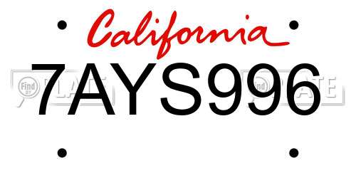 7AYS996 California License Plate