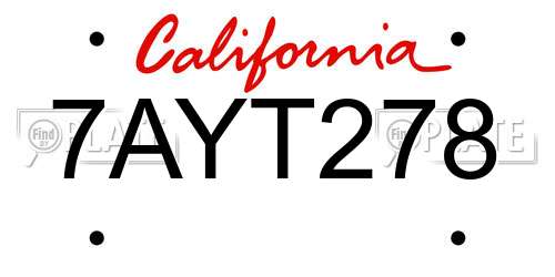 7AYT278 California License Plate