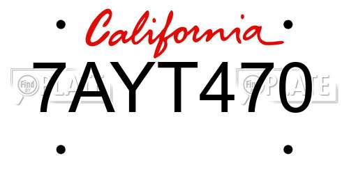 7AYT470 California License Plate