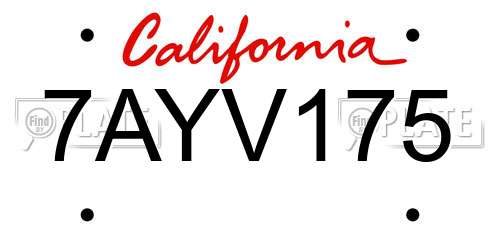 7AYV175 California License Plate