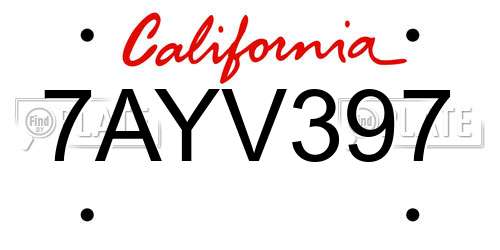 7AYV397 California License Plate