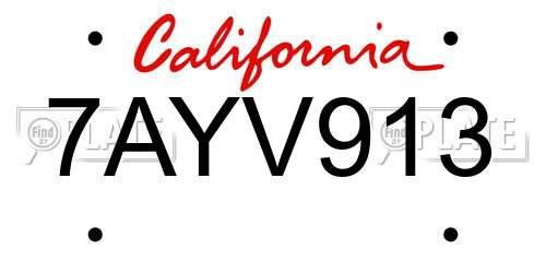 7AYV913 California License Plate