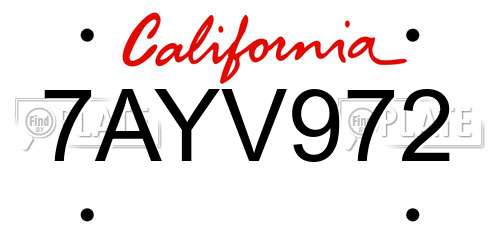 7AYV972 California License Plate